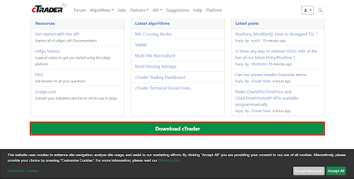 cTrader Download Button